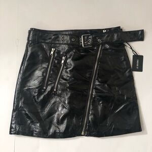 Forever21 Black Faux Leather Belted Mini Skirt NWT